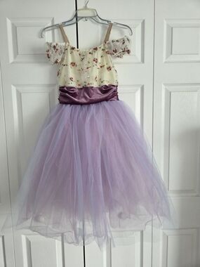 Ivory Floral and Lavender Tulle Dance Costume for Kids